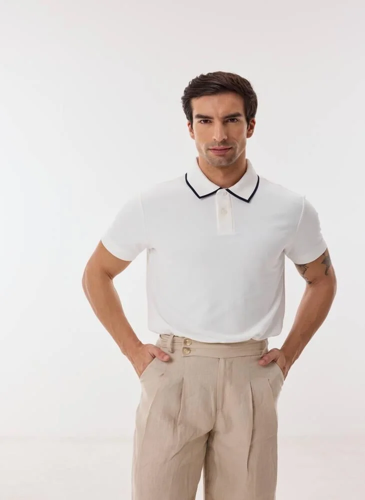 Ashita Fernandes Faris Men’s White Cotton Blend Polo T-Shirt – Relaxed Fit, Solid, Lightweight Smart Casual Wear