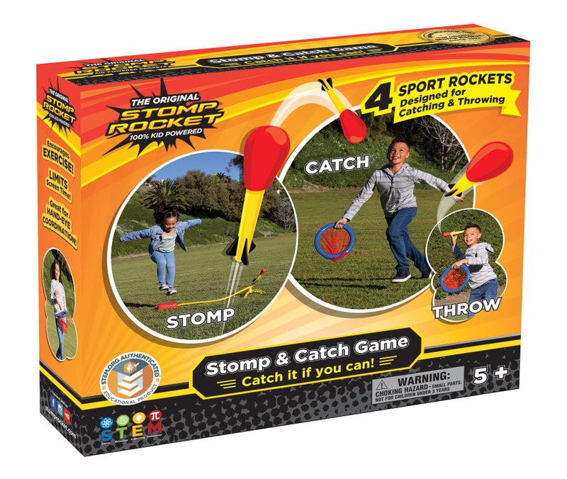 Stomp Rocket Stomp & Catch Rocket Launcher: Outdoor Fun for Kids! Includes 4 Sport Rockets - STEM Toy Blaster with Catching Net, Soars Up to 100 Feet for Boys & Girls, Ages 5 and Up - Image 1