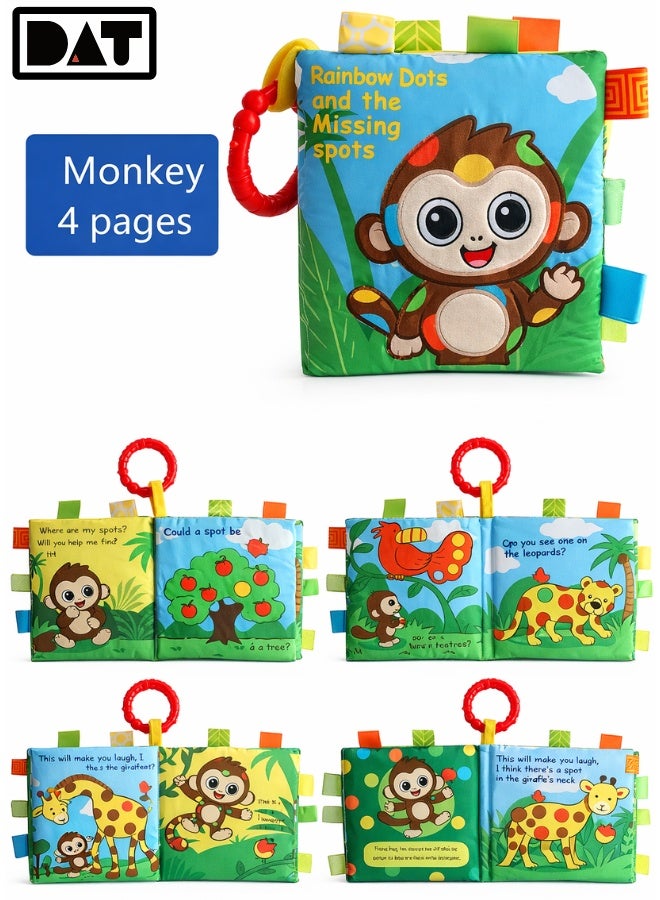 DAT Soft Cloth Baby Book, Built-In Sounder + Tear-Resistant Cotton Thread Stitching, Monkey 4 Pages,Sensory Story Book for Babies 6+ Months - Image 1