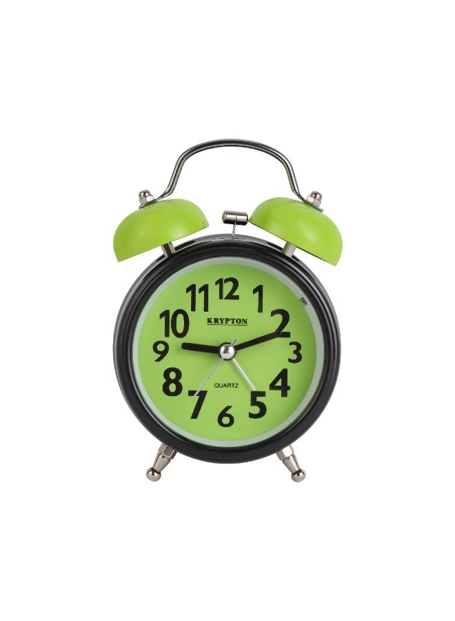 KRYPTON Analog Alarm Clock for Heavy Sleepers – Twin Bell Design, Bright Night Light, Compact and Portable – Black and Green - Image 1