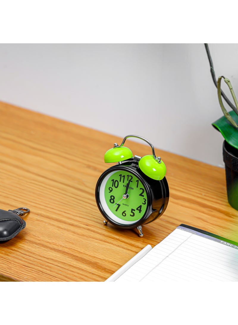 KRYPTON Analog Alarm Clock for Heavy Sleepers – Twin Bell Design, Bright Night Light, Compact and Portable – Black and Green - Image 2