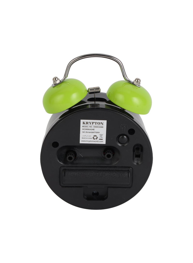 KRYPTON Analog Alarm Clock for Heavy Sleepers – Twin Bell Design, Bright Night Light, Compact and Portable – Black and Green - Image 5