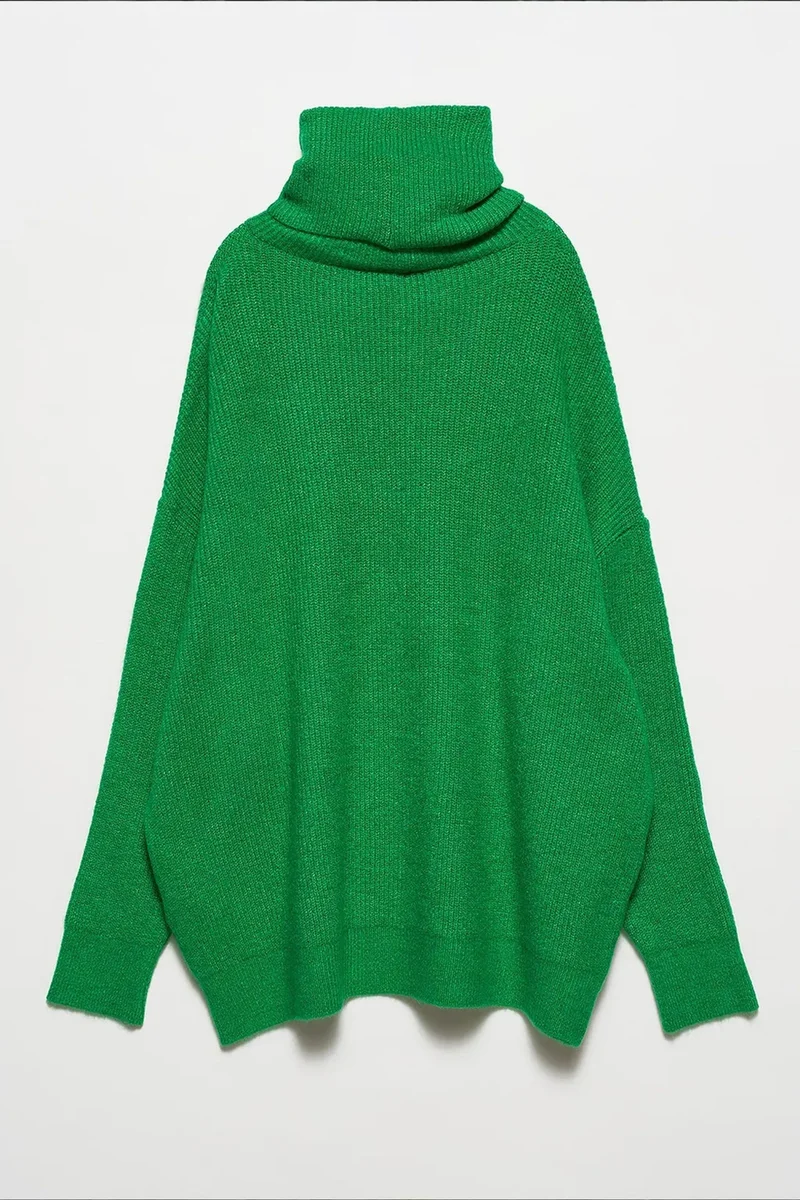 Dilvin Green DILVIN Oversized Ribbed Turtleneck Sweater for Women | Best Price UAE