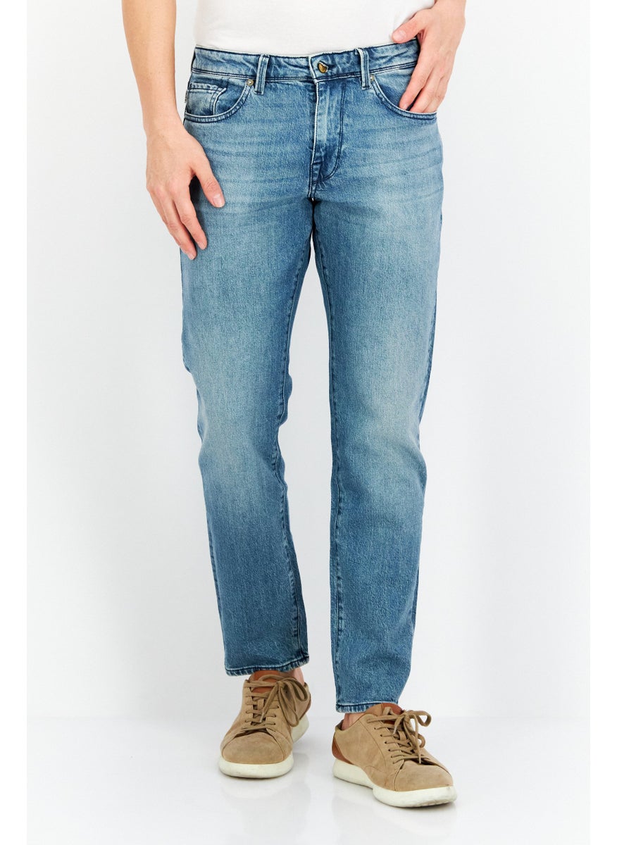 Selected Homme Men Straight Fit Washed Stretchable Denim Jeans, Light Blue  - Image 1