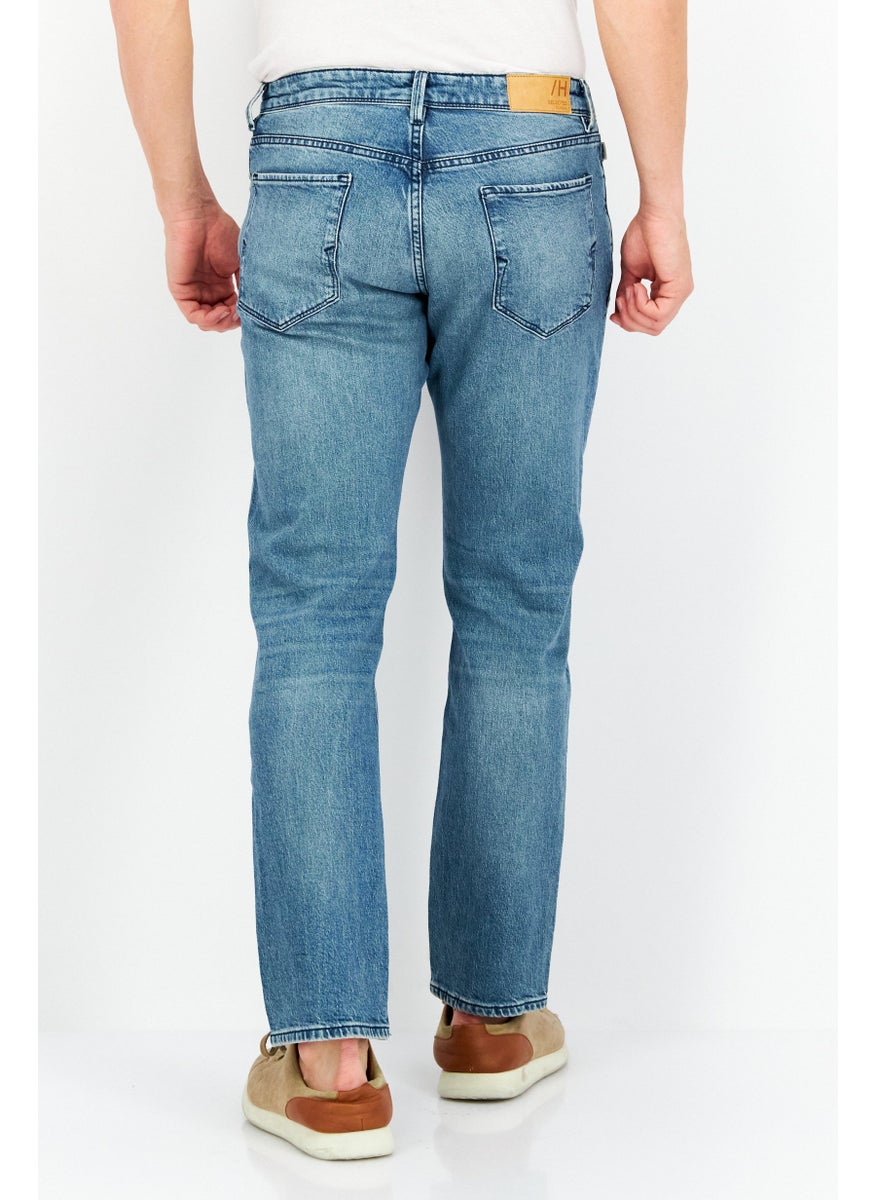 Selected Homme Men Straight Fit Washed Stretchable Denim Jeans, Light Blue  - Image 3