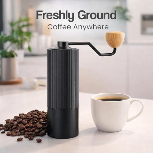 AAshonee® Premium Manual Coffee Grinder with 5-Axis CNC Stainless Steel Burr, Aluminum Body & Wooden Handle (1 Year Warranty) - Image 2