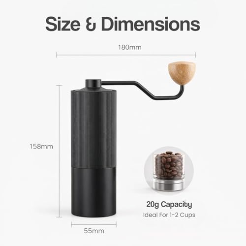 AAshonee® Premium Manual Coffee Grinder with 5-Axis CNC Stainless Steel Burr, Aluminum Body & Wooden Handle (1 Year Warranty) - Image 3