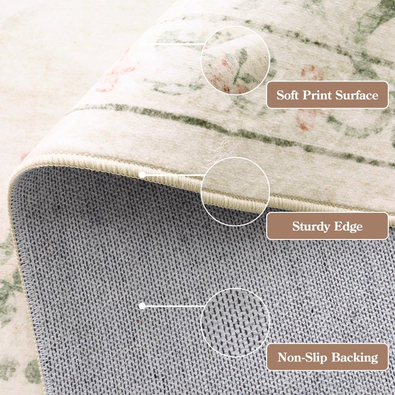 Wonnitar Floral Bow Washable Area Rug 5x7, Ultra-Thin Beige Rugs for Bedroom, Boho Non Shedding Neutral Soft Carpet for Nursey Kids Room Dorm Living Room, Beige - Image 5