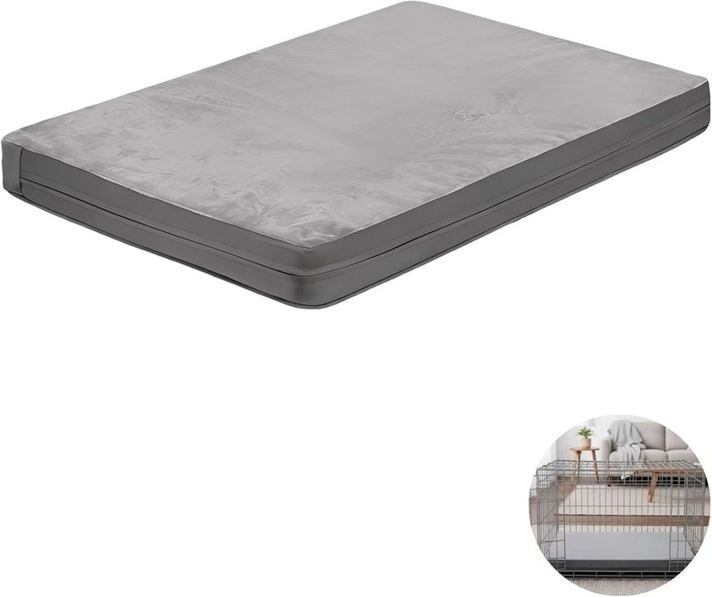 Gray Dog Bed, Large 34.6 in / 88 Cm for 36 in Crate, Dual-Sided with Flannel, Soft Foam Filling, Pu Leather Edge, Machine Washable - Image 2