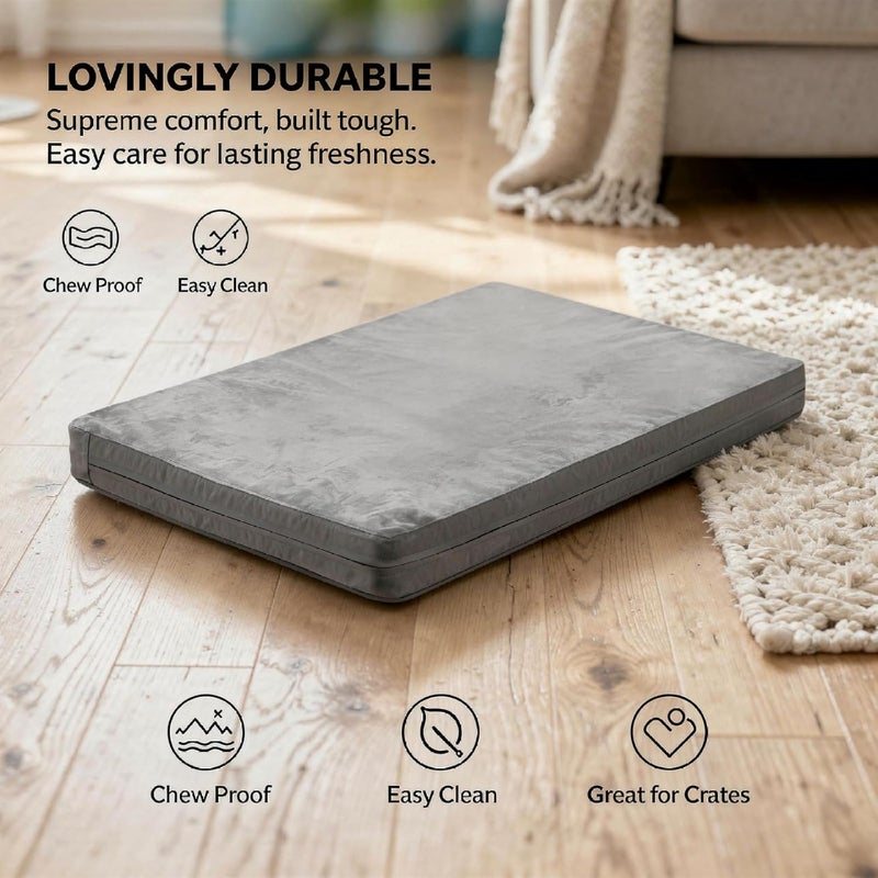 Gray Dog Bed, Large 34.6 in / 88 Cm for 36 in Crate, Dual-Sided with Flannel, Soft Foam Filling, Pu Leather Edge, Machine Washable - Image 3