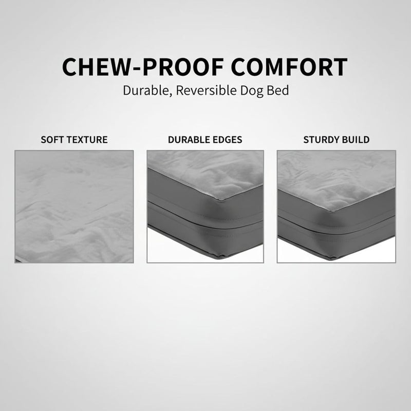 Gray Dog Bed, Large 34.6 in / 88 Cm for 36 in Crate, Dual-Sided with Flannel, Soft Foam Filling, Pu Leather Edge, Machine Washable - Image 4