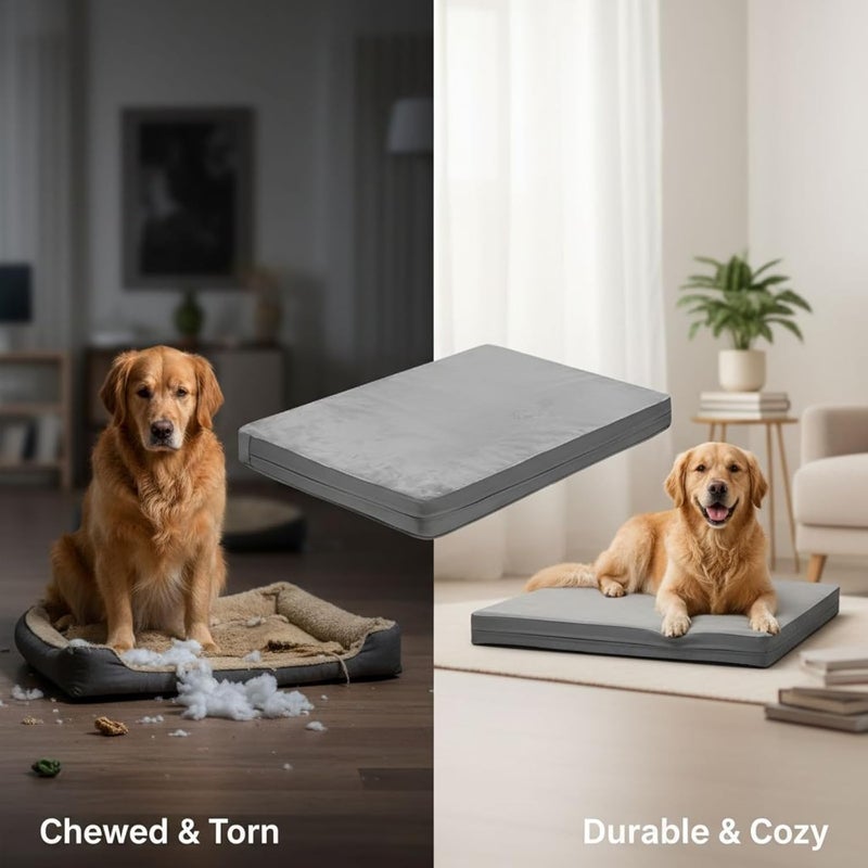 Gray Dog Bed, Large 34.6 in / 88 Cm for 36 in Crate, Dual-Sided with Flannel, Soft Foam Filling, Pu Leather Edge, Machine Washable - Image 5