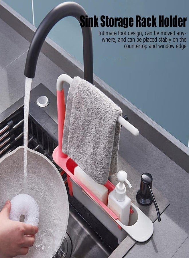 Zerodis Telescopic Sink Storage Rack, Telescopic 2in1 Sink Expandable Storage Drain Basket Towel Rack Under Sink Organizers Telescopic Sponge Soap Holder for Kitchen Sink (Red) - Image 2