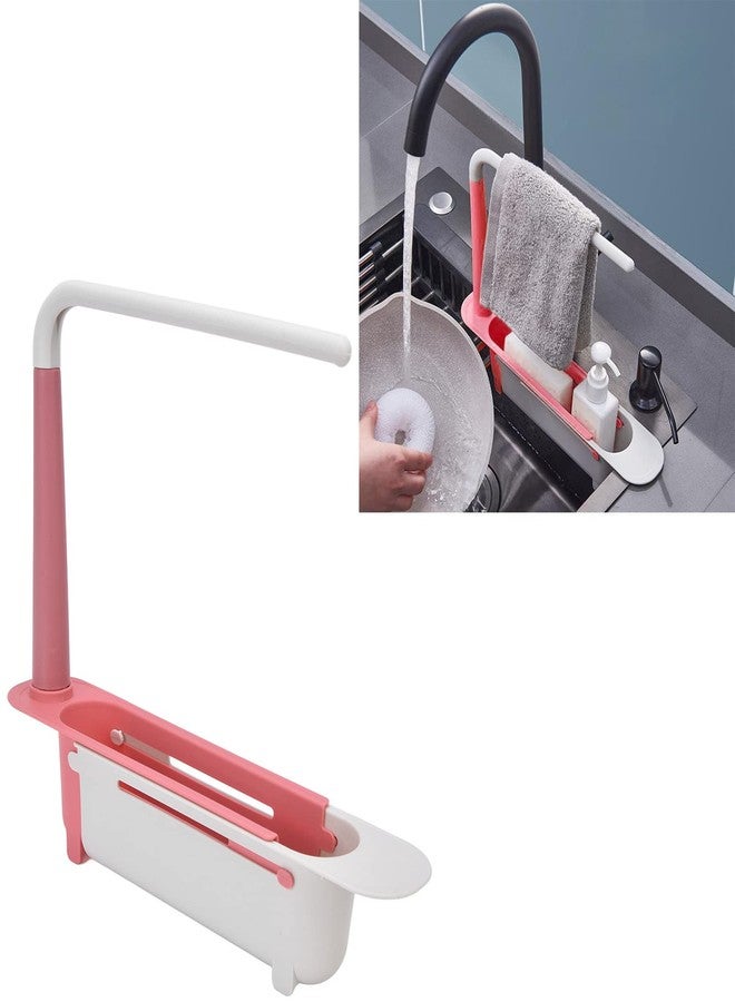Zerodis Telescopic Sink Storage Rack, Telescopic 2in1 Sink Expandable Storage Drain Basket Towel Rack Under Sink Organizers Telescopic Sponge Soap Holder for Kitchen Sink (Red) - Image 3