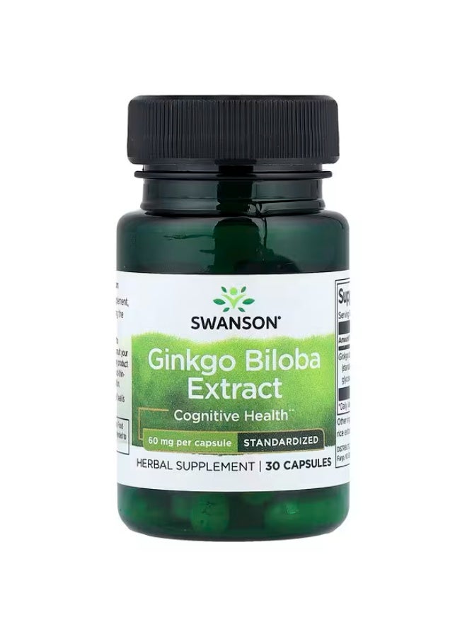 Swanson, Ginkgo Biloba Extract, Standardized, 60 mg, 30 Capsules