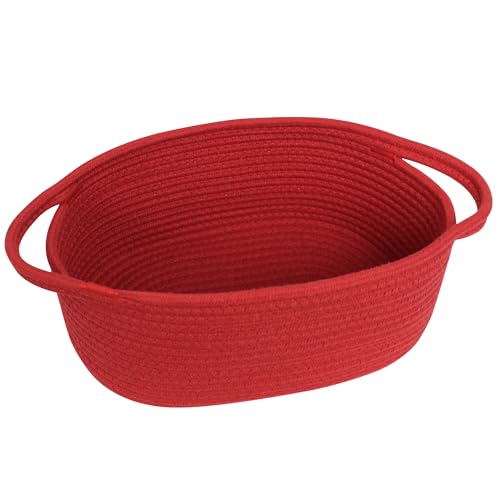 MEGASKET Red Woven Basket, 13" x 9" x 5" Baskets for Gifts Empty, Cute Cotton Rope Cat Dog Toy Bin Box, Small Woven Bin for Organizing, Red Room Decor, Nursery Cloth Diaper Storage Organizer - Image 1