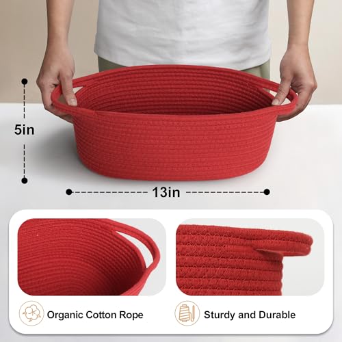 MEGASKET Red Woven Basket, 13" x 9" x 5" Baskets for Gifts Empty, Cute Cotton Rope Cat Dog Toy Bin Box, Small Woven Bin for Organizing, Red Room Decor, Nursery Cloth Diaper Storage Organizer - Image 2