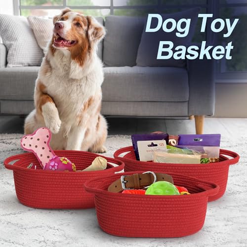 MEGASKET Red Woven Basket, 13" x 9" x 5" Baskets for Gifts Empty, Cute Cotton Rope Cat Dog Toy Bin Box, Small Woven Bin for Organizing, Red Room Decor, Nursery Cloth Diaper Storage Organizer - Image 5