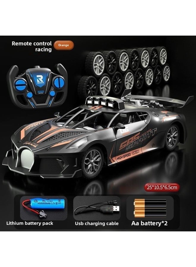 Remote Control Racing Car Charging Version Wireless Racing Drifting Shock Absorption Electric 3 Years Old 4 Children Boy Toy Car-Color:Extra Large Remote Control Sandwich Sports Car 【black Orange】-S