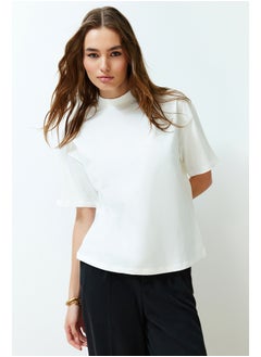 White 100% Cotton Stand Collar Three Quarter Sleeve Knitted T-Shirt TWOSS24TS00074 - pzsku/ZA5B2D9219E459B7D5362Z/45/_/1730941008/536a0b32-950b-45d3-b7c8-918b0d26c548