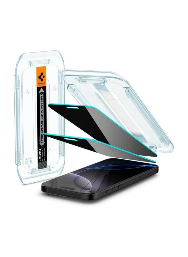 Spigen GLAStR EZ Fit iPhone 16 PRO PRIVACY Screen Protector [2 PACK] Premium Tempered Glass with Auto Align technology - 2 PACK - Image 1