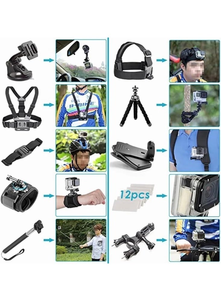 Flushrenic 50-in-1 action camera accessory kit compatible with GoPro Hero 12 11 10 9 DJI OSMO 4 3 2 Insta360 X3 X2 GO 3 SJCAM DBPOWER AKASO VicTsing APEMAN WiMiUS QUMOX Lightdow Campark Sony Sports DV - Image 3