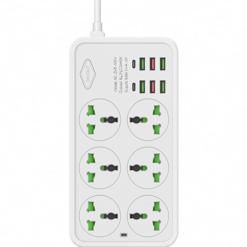 BOVTY Extension Board with 20W Fast PD Type C 2500W 10A Extension Cord 4 Universal Socket 38W USB Fast Charging Ports Multi Port Extension for Home,Office,Computer,Mobile 2M Power Cord. (Z69-White) - Image 1