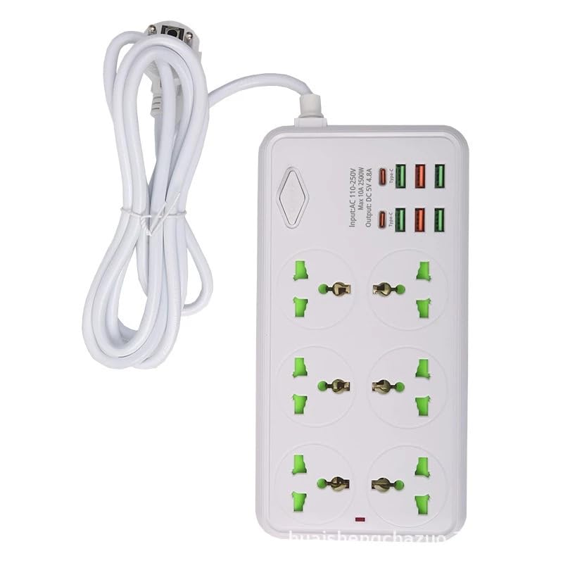 BOVTY Extension Board with 20W Fast PD Type C 2500W 10A Extension Cord 4 Universal Socket 38W USB Fast Charging Ports Multi Port Extension for Home,Office,Computer,Mobile 2M Power Cord. (Z69-White) - Image 3