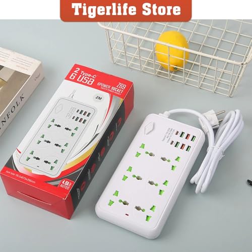 BOVTY Extension Board with 20W Fast PD Type C 2500W 10A Extension Cord 4 Universal Socket 38W USB Fast Charging Ports Multi Port Extension for Home,Office,Computer,Mobile 2M Power Cord. (Z69-White) - Image 5