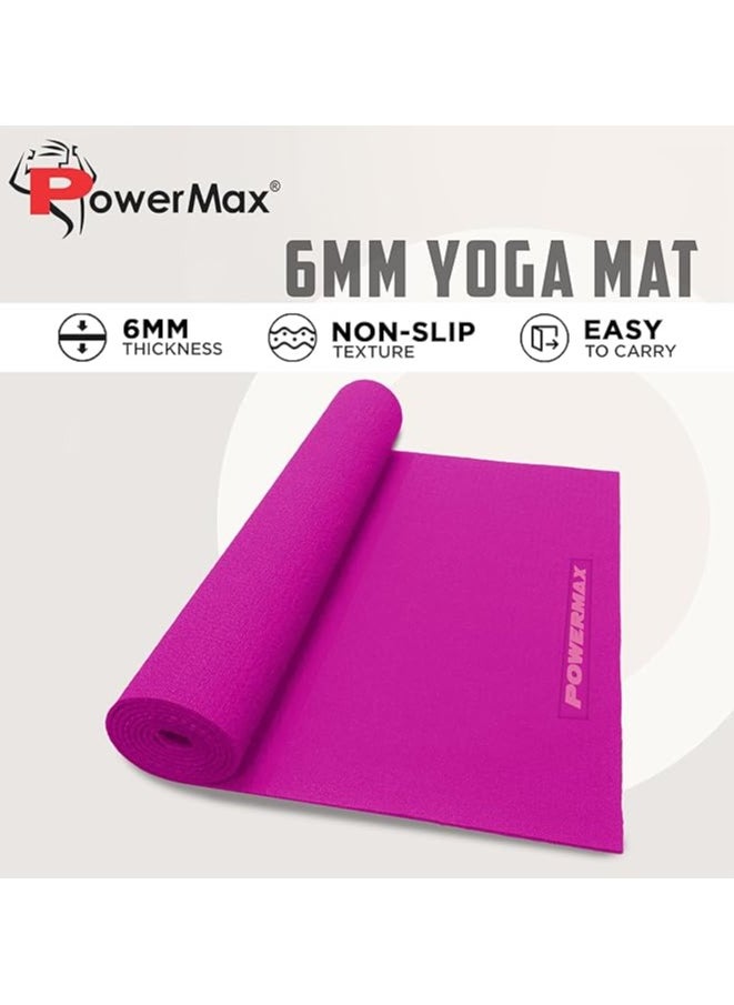 باورماكس فيتنيس سجادة يوجا رياضية فاخرة بسمك 6 مم من PowerMax Fitness باللون الوردي، مع بطانة فائقة الكثافة للدعم والاستقرار في اليوجا، سجادة يوجا صديقة للبيئة غير قابلة للانزلاق للصالة الرياضية وأي لياقة بدنية عامة  - Image 2