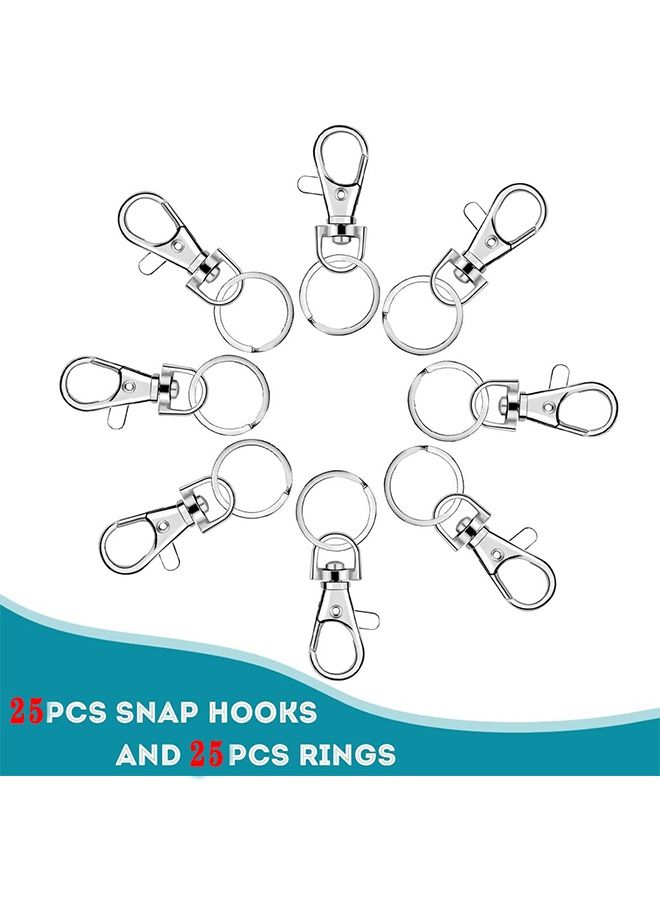 انت 50 قطعة من السنانير سلسلة مفاتيح مع حلقات مفاتيح ، خطافات مقطع سلسلة مفاتيح مع حلقات لمجوهرات الحبل صنع الحرف اليدوية (25 قطعة من مشابك مخلب جراد البحر + 25 قطعة مقسمة مفتاح) - Image 2