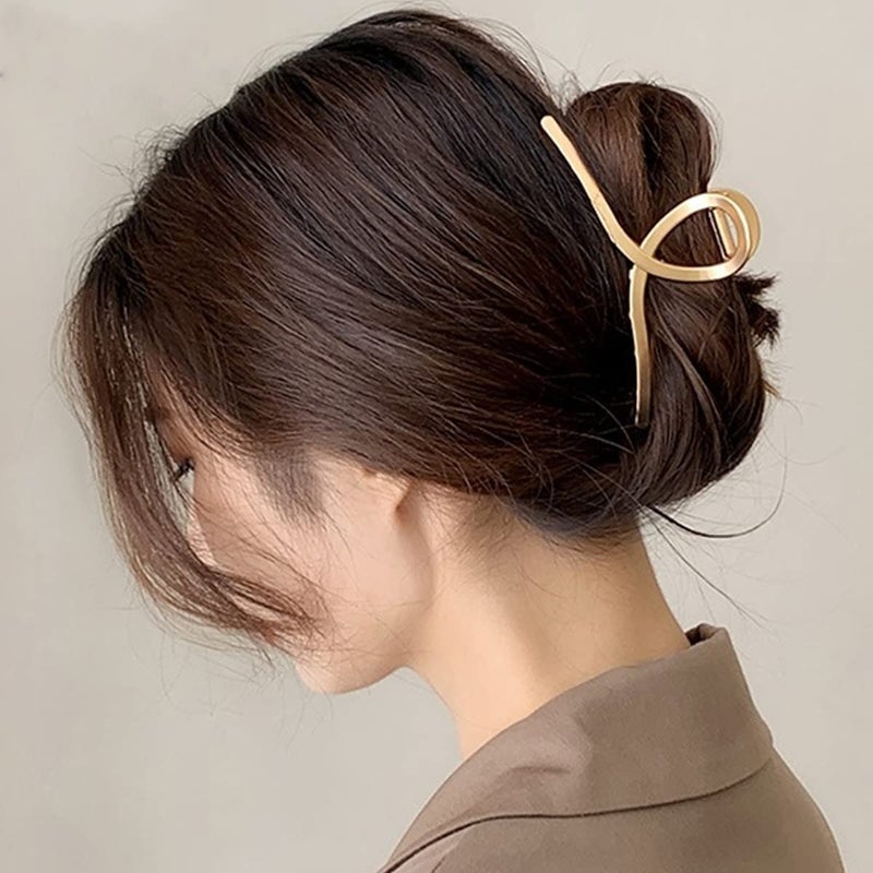 DIUEWOW Large Metal Hair Claw for Women with Pearls 4.3 Inch Non-Slip Hair Clips Thick Hair Threaded Gold Claw Clips Shining Strong Crab Claws Cross Hair Barrettes 2 Pack (Matte Gold+Pearl Gold) - Image 3