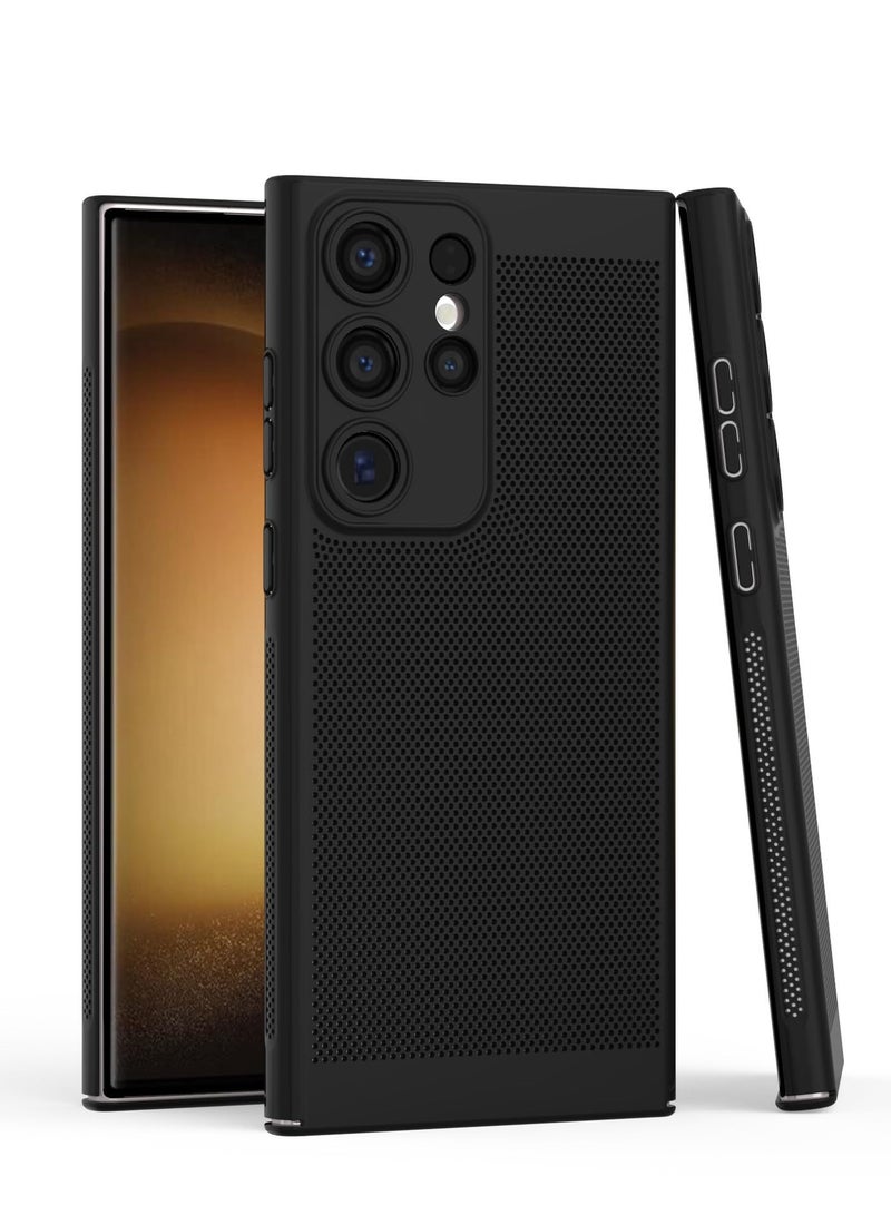 Heat Dissipation Case with Built in Camera Lens Protector Slim Fit Breathable Cooling Anti Fingerprint Hard PC Back Shockproof Cover For Samsung Galaxy S22 Ultra (Black)  - Image 1