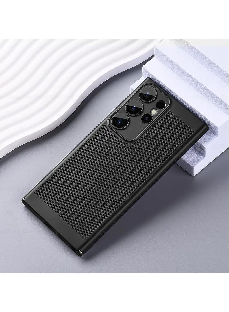 Heat Dissipation Case with Built in Camera Lens Protector Slim Fit Breathable Cooling Anti Fingerprint Hard PC Back Shockproof Cover For Samsung Galaxy S22 Ultra (Black)  - Image 4