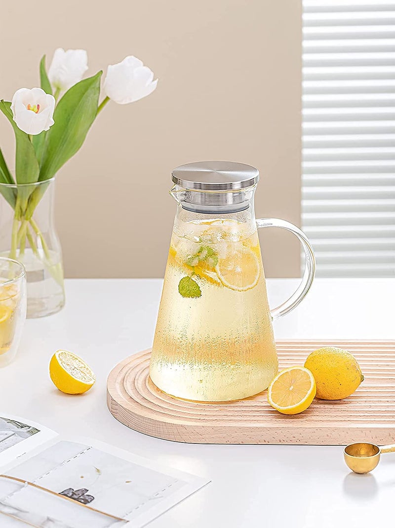 ZEYFLEEB Water Juice Jug Pot with Cleaning Brush Borosilicate Glass Stainless Steel Air Tight Cap Transparent Set of 1 Pcs 1800 ML - Image 2