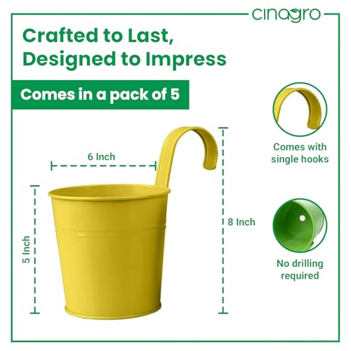 CINAGRO Metal Hanging Planters Set of 5, Metal Wall Hanging Flower Pot Holders for Home, Office, Balcony, Patio & Garden, Stylish, Durable, Rust-Resistant Planter Baskets for Decor (Plain) - Image 4