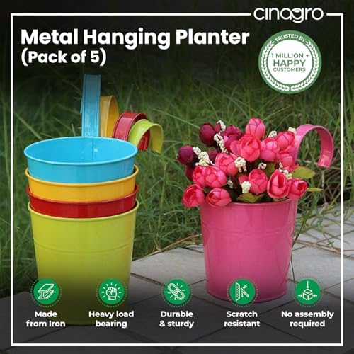 CINAGRO Metal Hanging Planters Set of 5, Metal Wall Hanging Flower Pot Holders for Home, Office, Balcony, Patio & Garden, Stylish, Durable, Rust-Resistant Planter Baskets for Decor (Plain) - Image 2
