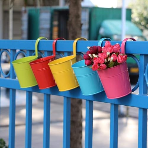CINAGRO Metal Hanging Planters Set of 5, Metal Wall Hanging Flower Pot Holders for Home, Office, Balcony, Patio & Garden, Stylish, Durable, Rust-Resistant Planter Baskets for Decor (Plain) - Image 1