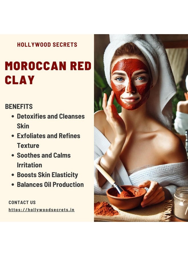 Hollywood Secrets Clay Powders 200gms (Pure Moroccan Red Clay) | Detoxifying | Soothes Sensitive Skin | DIY Soaps, Masks, Scrubs for Face, Body, Foot - Image 4