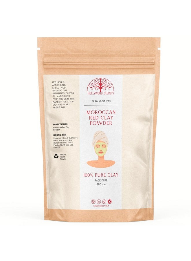 Hollywood Secrets Clay Powders 200gms (Pure Moroccan Red Clay) | Detoxifying | Soothes Sensitive Skin | DIY Soaps, Masks, Scrubs for Face, Body, Foot - Image 1