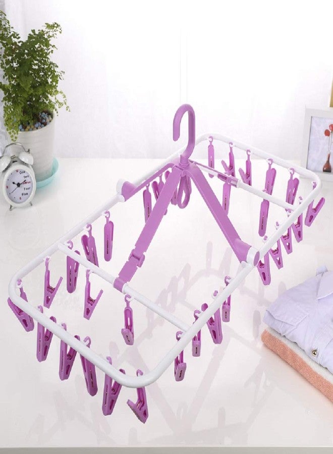 HOME CUBE 1 Pc 360 Degree(32 Clip)Portable Folding Clothes Drying Rack Space Saving Travel Rotatable Clips,Plastic Clothesline Hanging Underwear Socks Laundry Drying Hanger,Multicolor - Image 1