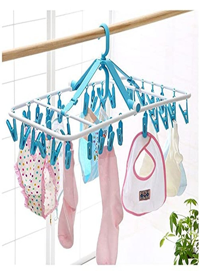 HOME CUBE 1 Pc 360 Degree(32 Clip)Portable Folding Clothes Drying Rack Space Saving Travel Rotatable Clips,Plastic Clothesline Hanging Underwear Socks Laundry Drying Hanger,Multicolor - Image 4