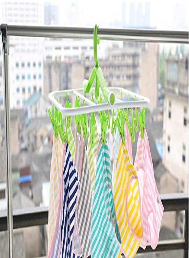 HOME CUBE 1 Pc 360 Degree(32 Clip)Portable Folding Clothes Drying Rack Space Saving Travel Rotatable Clips,Plastic Clothesline Hanging Underwear Socks Laundry Drying Hanger,Multicolor - Image 2