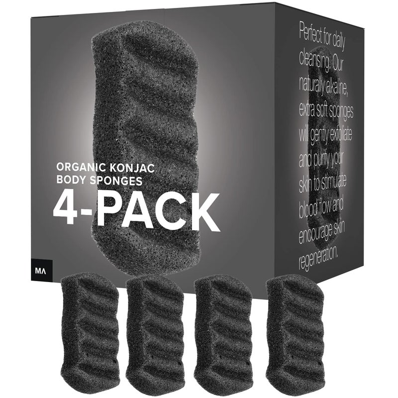Minamul Konjac Exfoliating Organic Body Sponge | Gentle daily body face scrub/skincare | infused with best bamboo activated charcoal | Safe for Oily, Dry, Combination or Sensitive skin | 4 pack set - Image 1