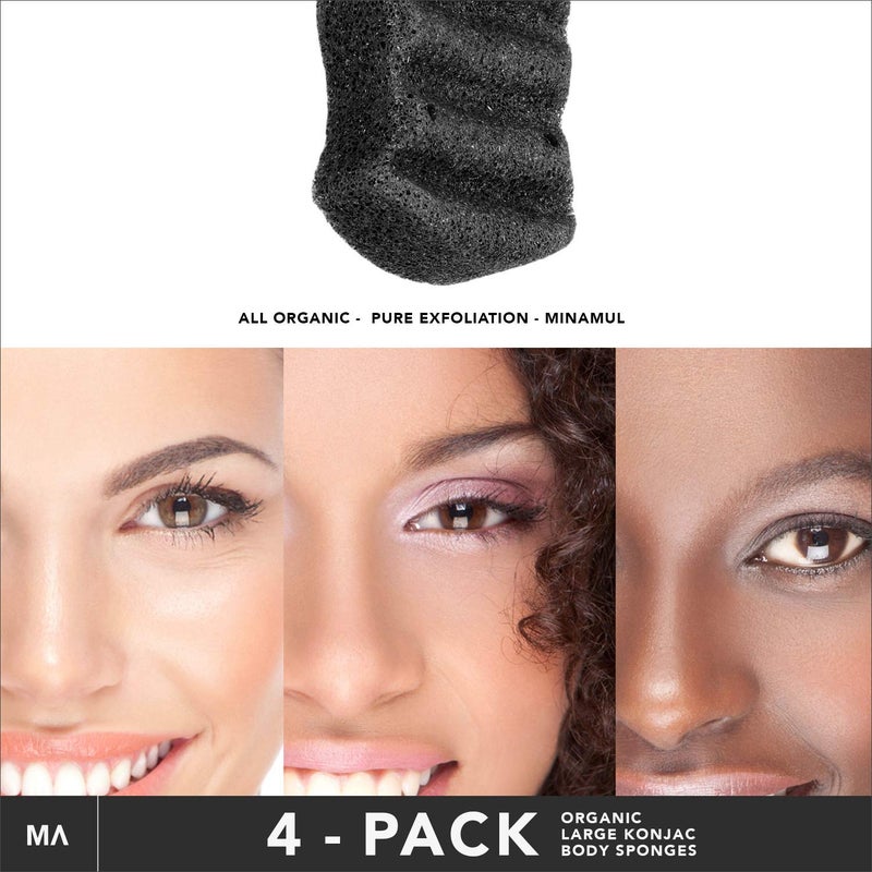 Minamul Konjac Exfoliating Organic Body Sponge | Gentle daily body face scrub/skincare | infused with best bamboo activated charcoal | Safe for Oily, Dry, Combination or Sensitive skin | 4 pack set - Image 2