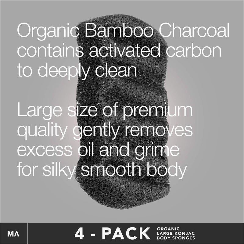 Minamul Konjac Exfoliating Organic Body Sponge | Gentle daily body face scrub/skincare | infused with best bamboo activated charcoal | Safe for Oily, Dry, Combination or Sensitive skin | 4 pack set - Image 3