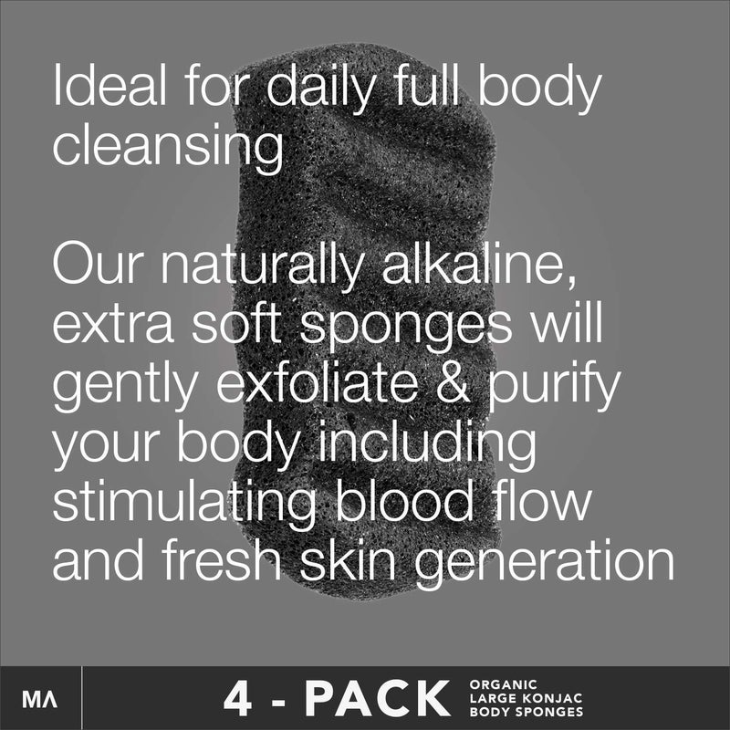 Minamul Konjac Exfoliating Organic Body Sponge | Gentle daily body face scrub/skincare | infused with best bamboo activated charcoal | Safe for Oily, Dry, Combination or Sensitive skin | 4 pack set - Image 4