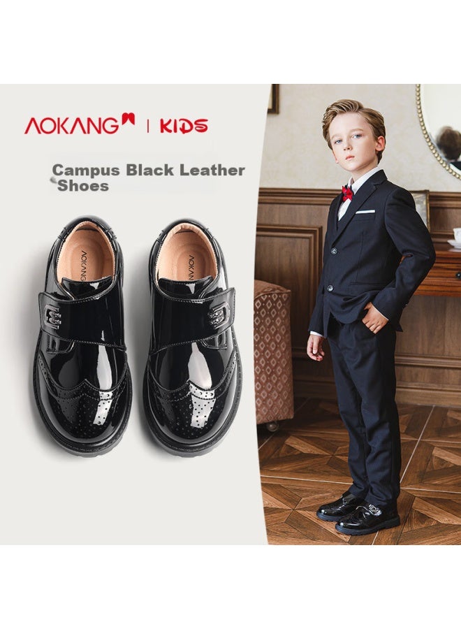 Aokang Boys' Leather Shoes, Spring And Autumn New Style, Boys' Student Performance Shoes, Children's British Style, For Older Children, Black Dress Shoes - Image 1
