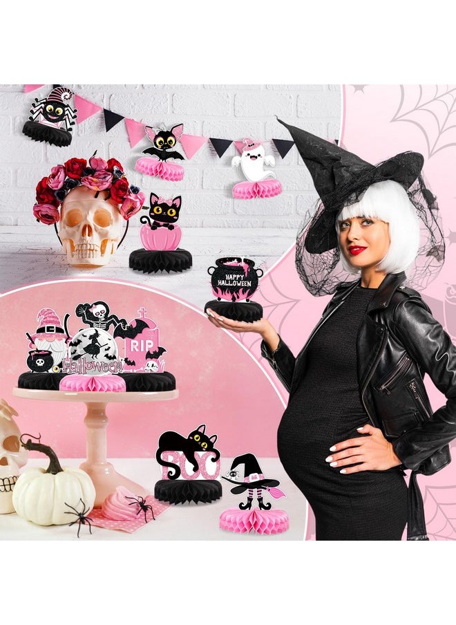 Containlol - 12 Pcs Pink Halloween Baby Shower Decorations Halloween Honeycomb Centerpieces Pink Black Halloween Table Decor Halloween Birthday Table Toppers For Baby Shower Girls Party Table Decor - Image 1