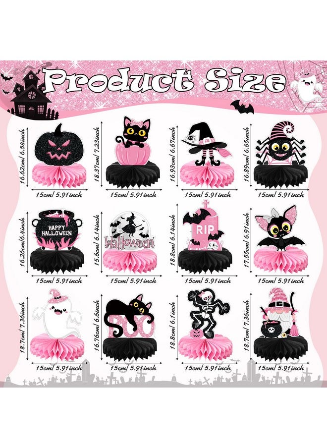 Containlol - 12 Pcs Pink Halloween Baby Shower Decorations Halloween Honeycomb Centerpieces Pink Black Halloween Table Decor Halloween Birthday Table Toppers For Baby Shower Girls Party Table Decor - Image 1